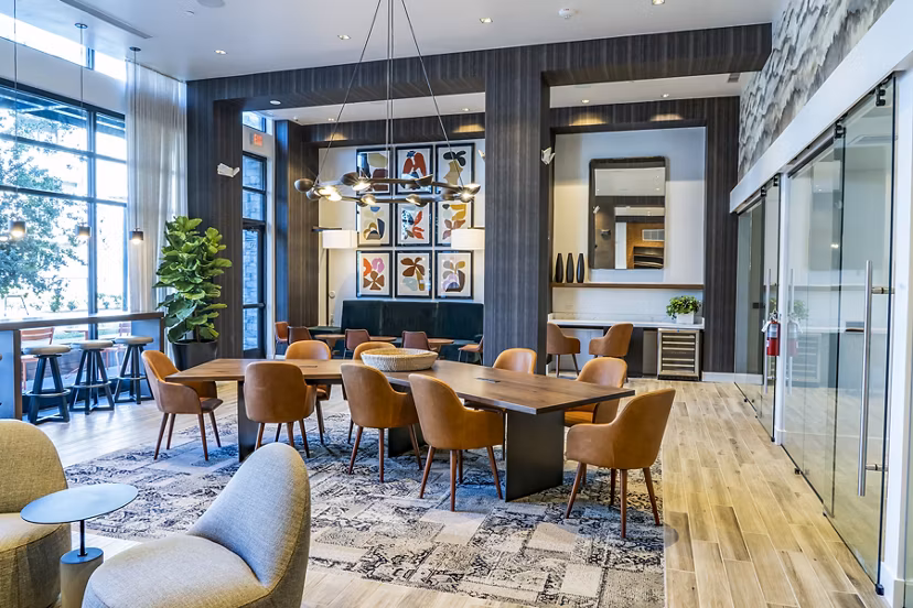 Elegant clubhouse lobby with modern decor at The Asher Apartments, offering luxury apartment living in an inviting setting