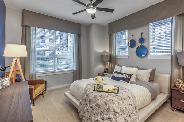 Cozy bedroom with modern decor at Bainbridge South End Apartments