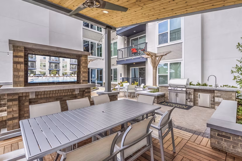 Elegant patio with modern furniture at Bainbridge South End Apartments