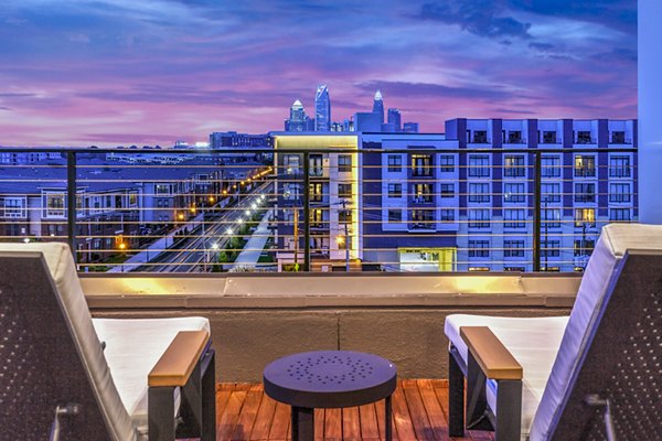 Relaxing rooftop deck with scenic views at Bainbridge South End Apartments