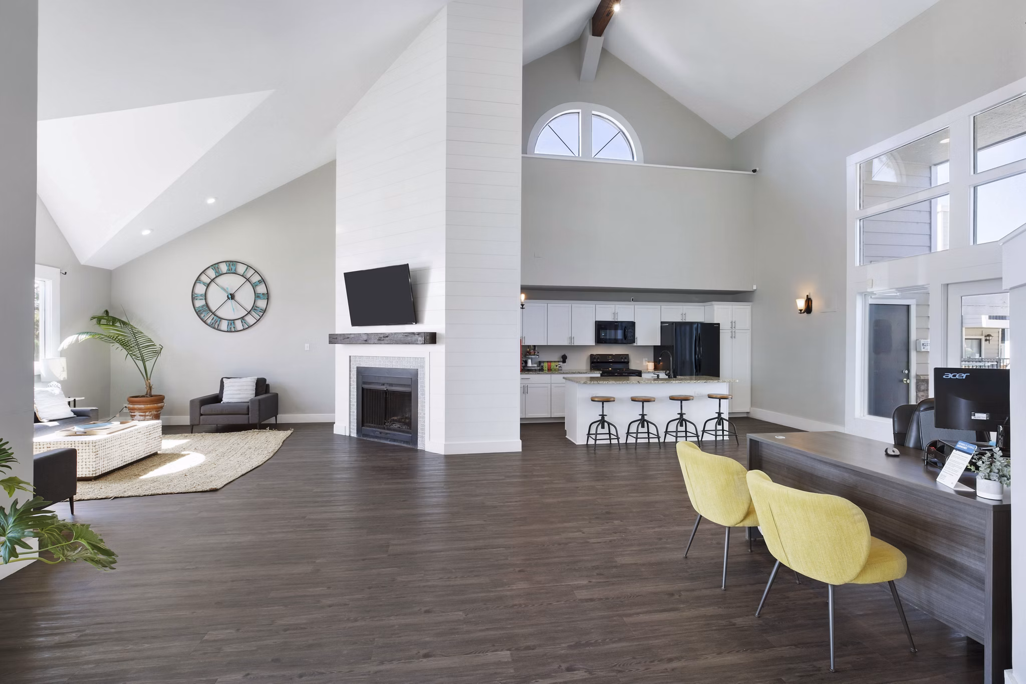 Clubhouse featuring cozy seating and modern design at Woodland Trails Apartments