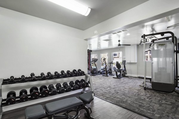 State-of-the-art fitness center with modern equipment at Woodland Trails Apartments