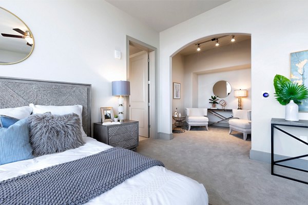 Modern bedroom with elegant furnishings at Ashton Austin Apartments