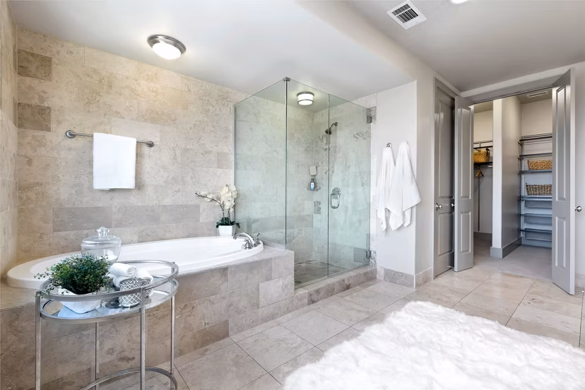 Modern bathroom with sleek fixtures in Ashton Austin Apartments, a Greystar luxury property in dynamic downtown Austin
