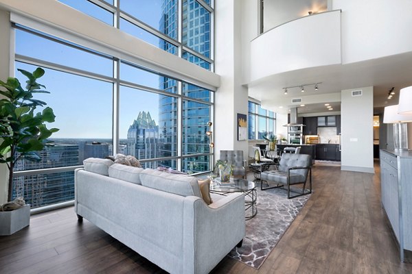 Clubhouse with modern design and open seating at Ashton Austin Apartments