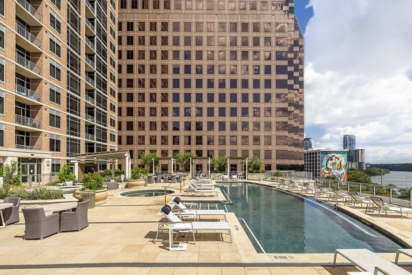 Luxurious pool area at Ashton Austin Apartments with city views