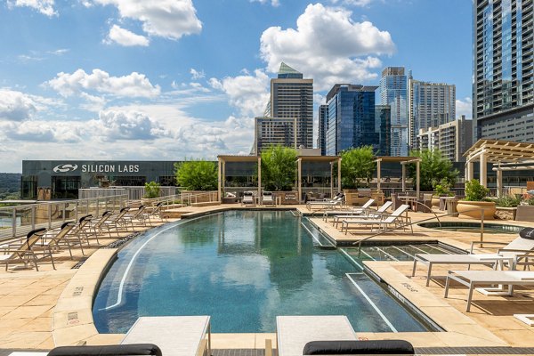 Rooftop pool with skyline views at Ashton Austin Apartments