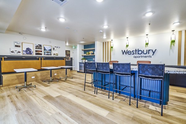 Clubhouse and leasing office with stylish decor at Westbury Apartments