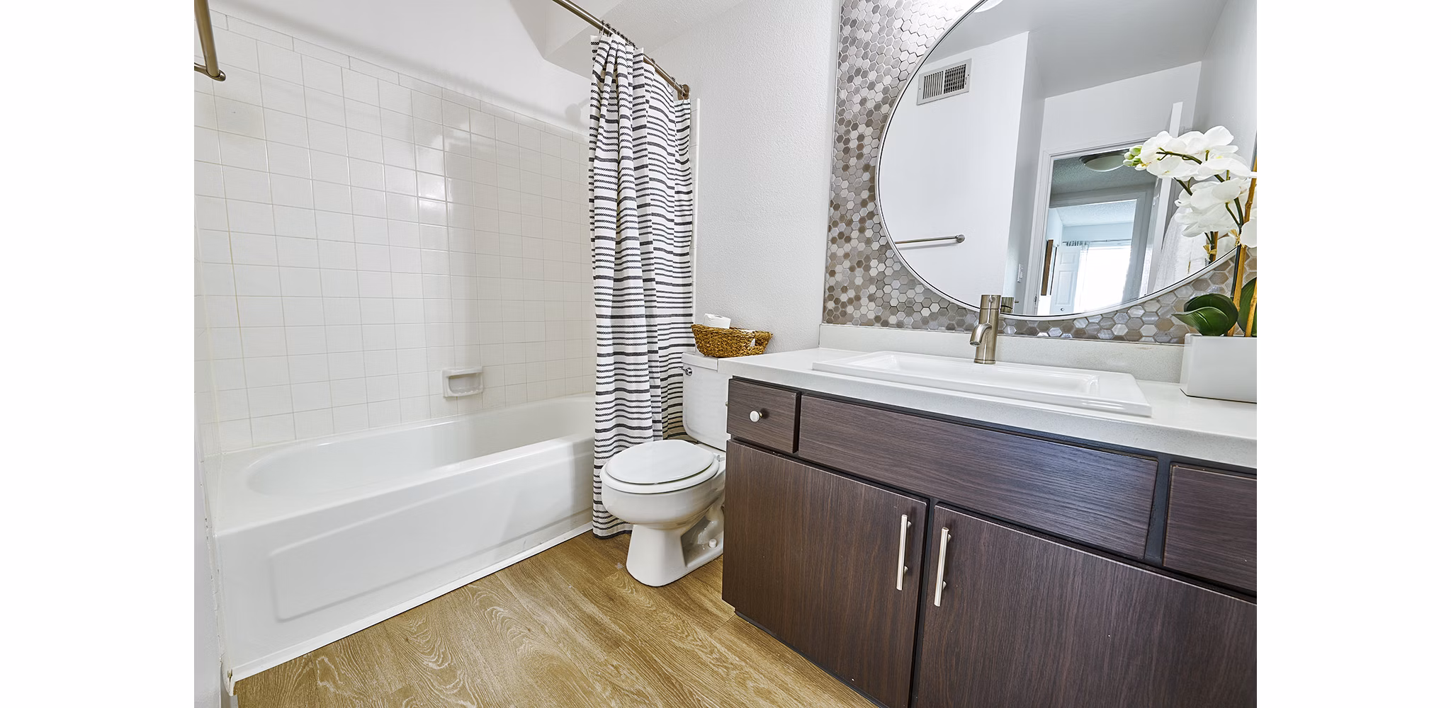 Modern bathroom with sleek fixtures at Greenwood Point Apartments