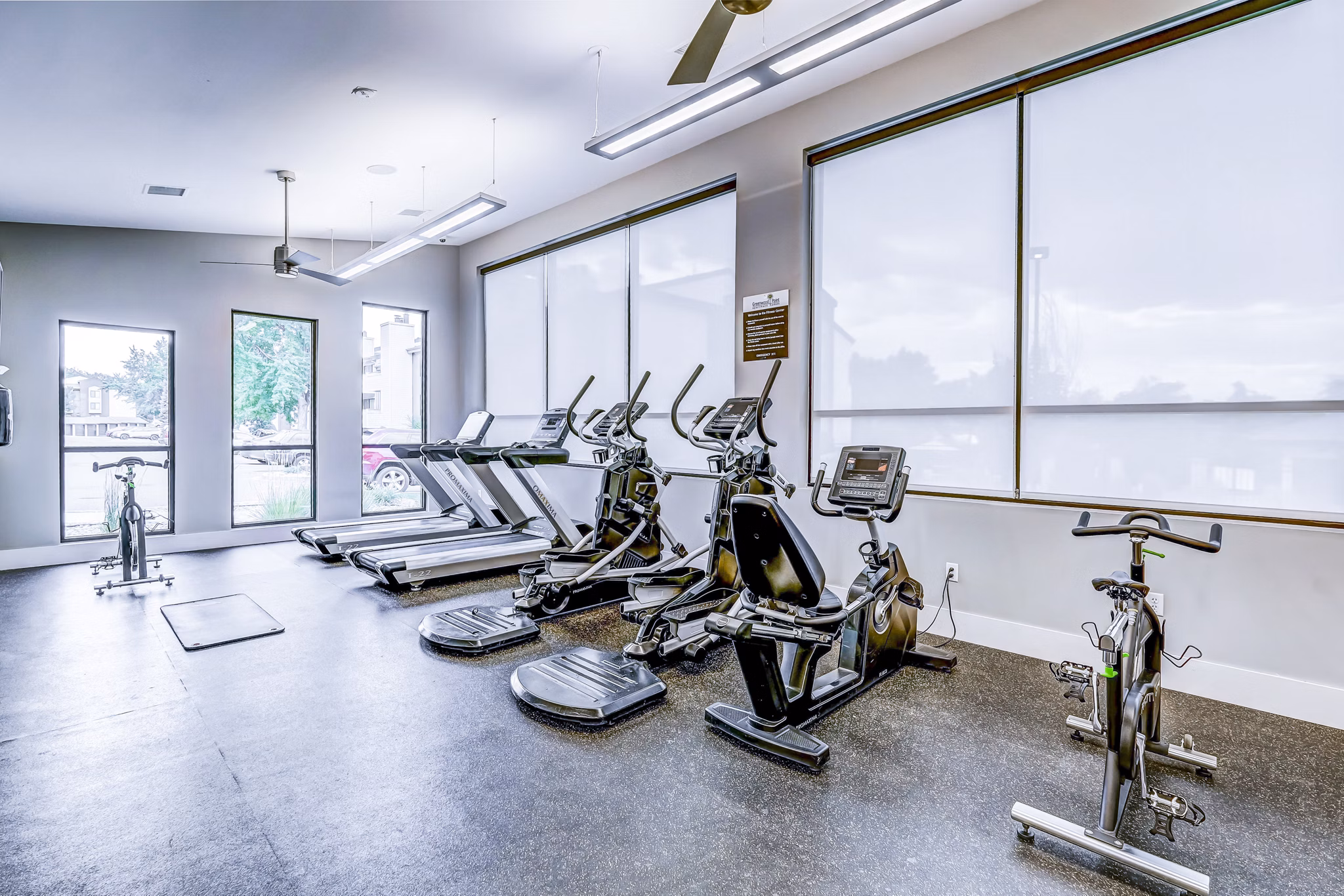 State-of-the-art fitness center with modern equipment at Greenwood Point Apartments