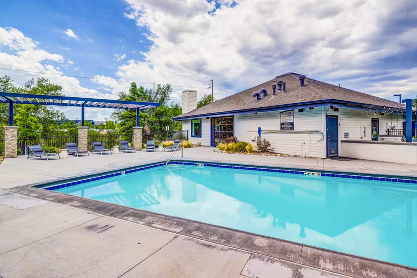 Resort-style pool with sundeck at Greenwood Point Apartments