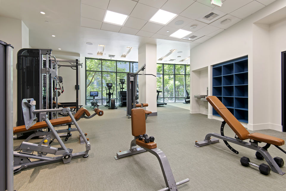 fitness center at The Olivian Apartments