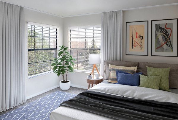 Spacious bedroom with modern decor at Artemis at Spring Canyon Apartments