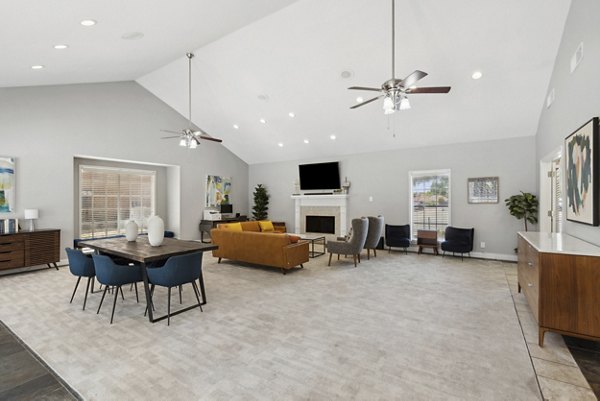 Living room with contemporary furnishings at Townlake of Coppell Apartments