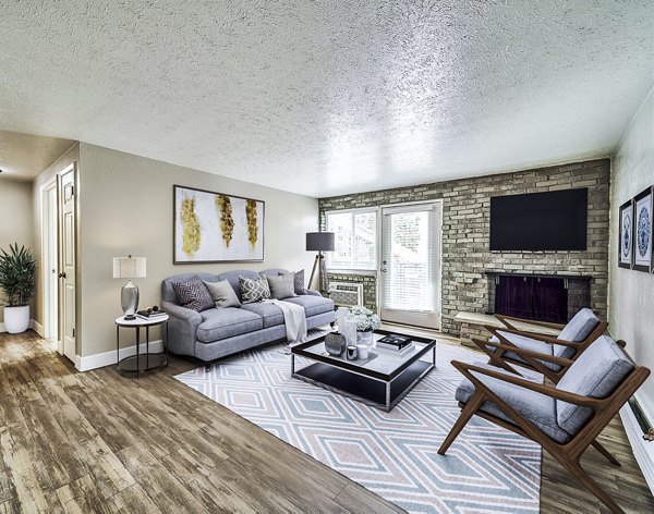 Spacious living room with contemporary design at Cambridge Place Apartments