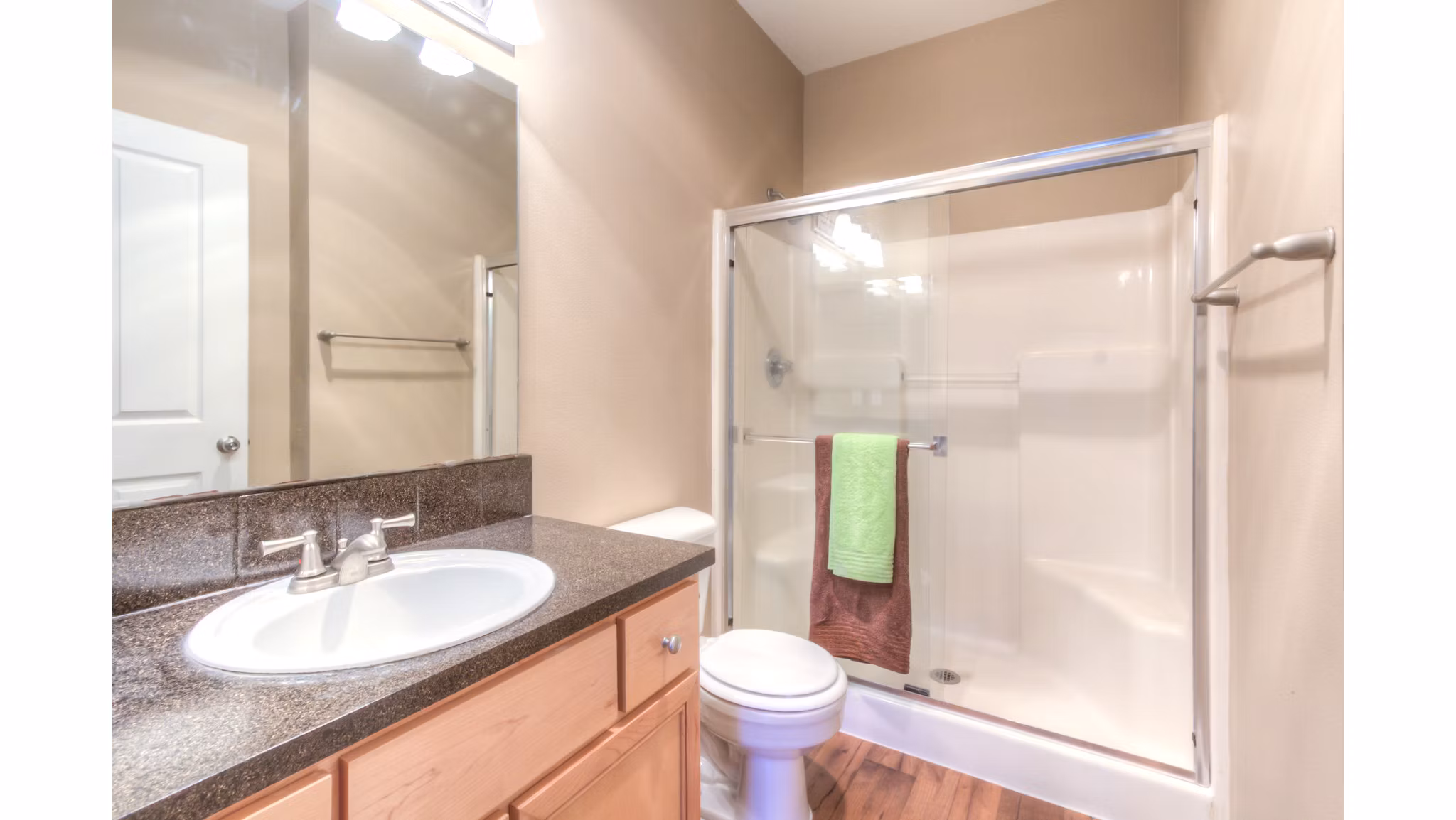 Modern bathroom with sleek fixtures at Bradley Park Apartments
