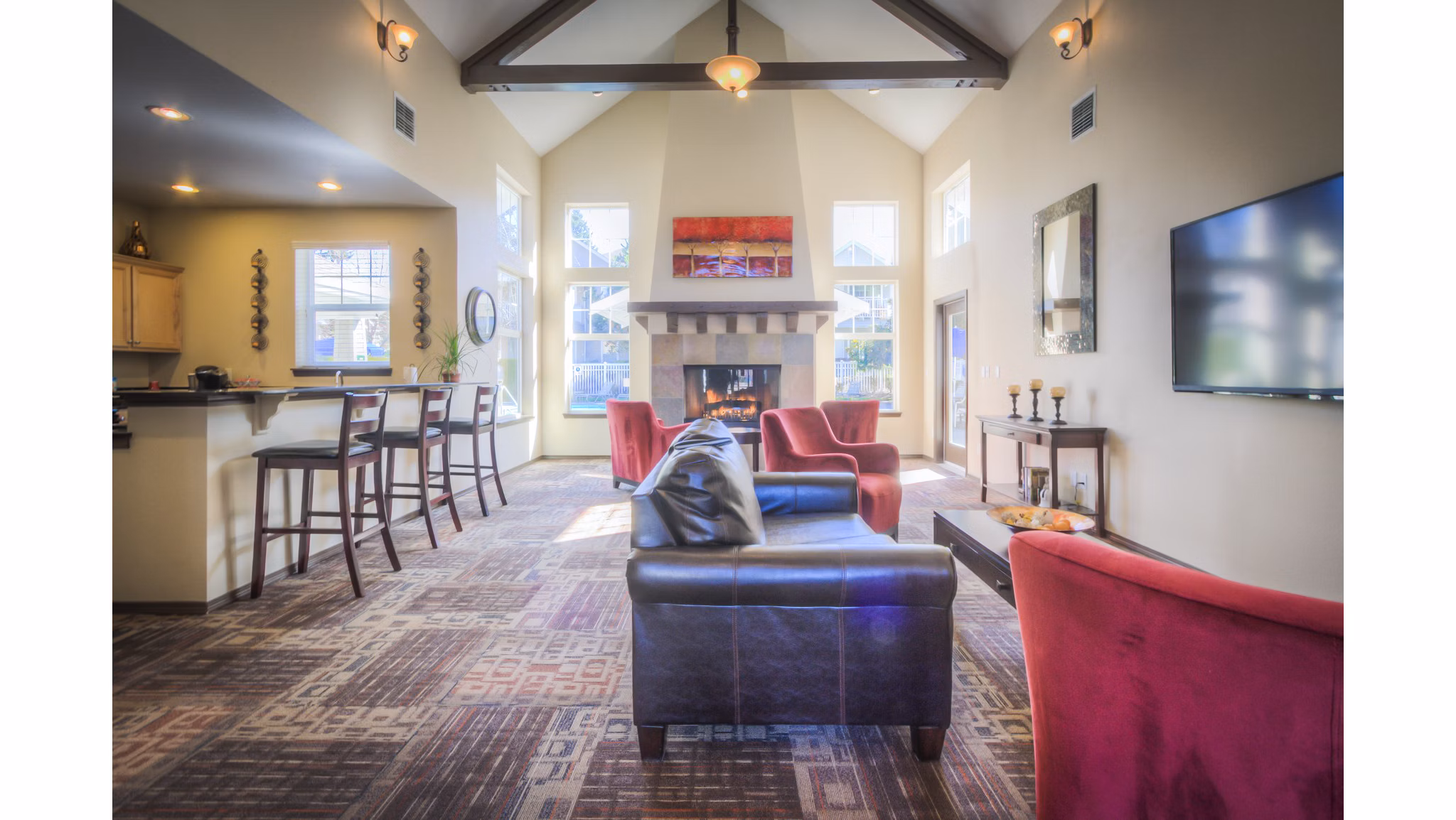 Contemporary clubhouse with cozy seating at Bradley Park Apartments