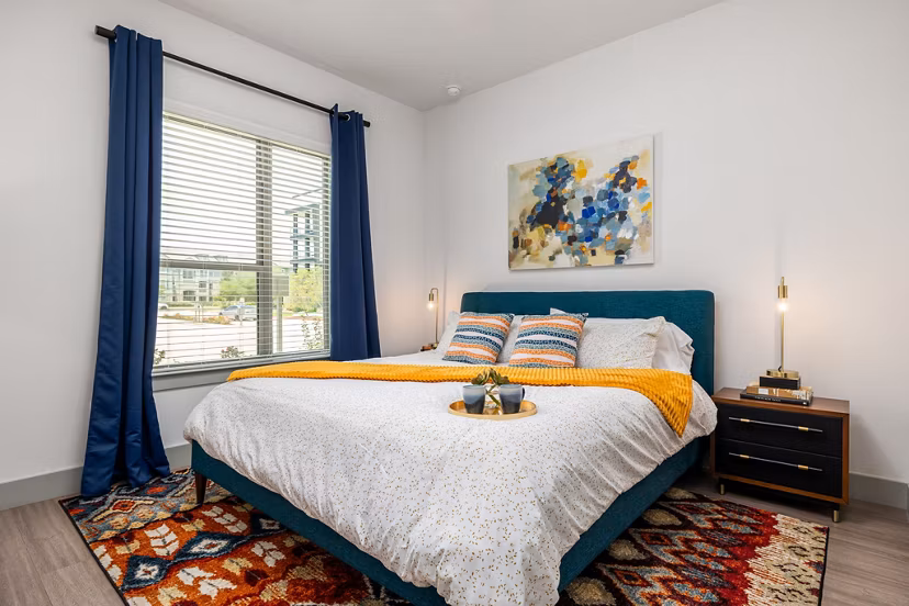 bedroom at Rhythm Apartments