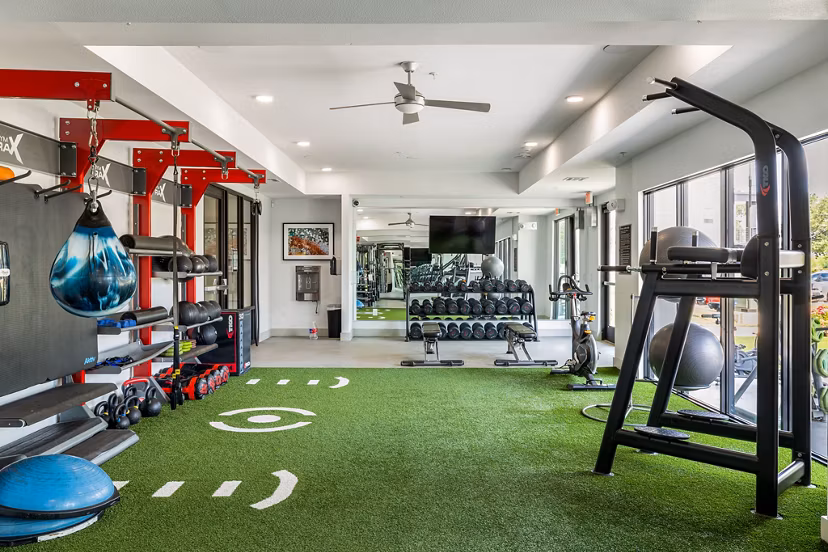 fitness center at Rhythm Apartments