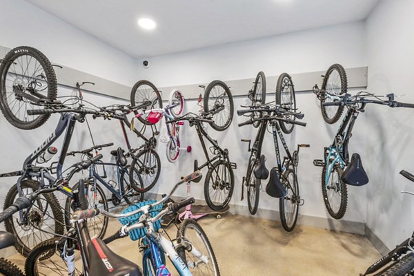 Secure bike storage facility at Rhythm Apartments, offering convenient amenities for luxury living in the heart of the city