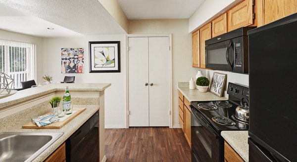 Modern kitchen featuring sleek countertops and stainless steel appliances at Copper Ridge Apartments