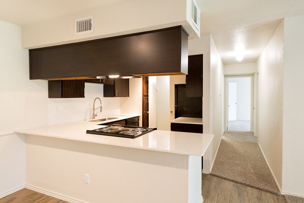 Modern kitchen with stainless steel appliances at Copper Ridge Apartments