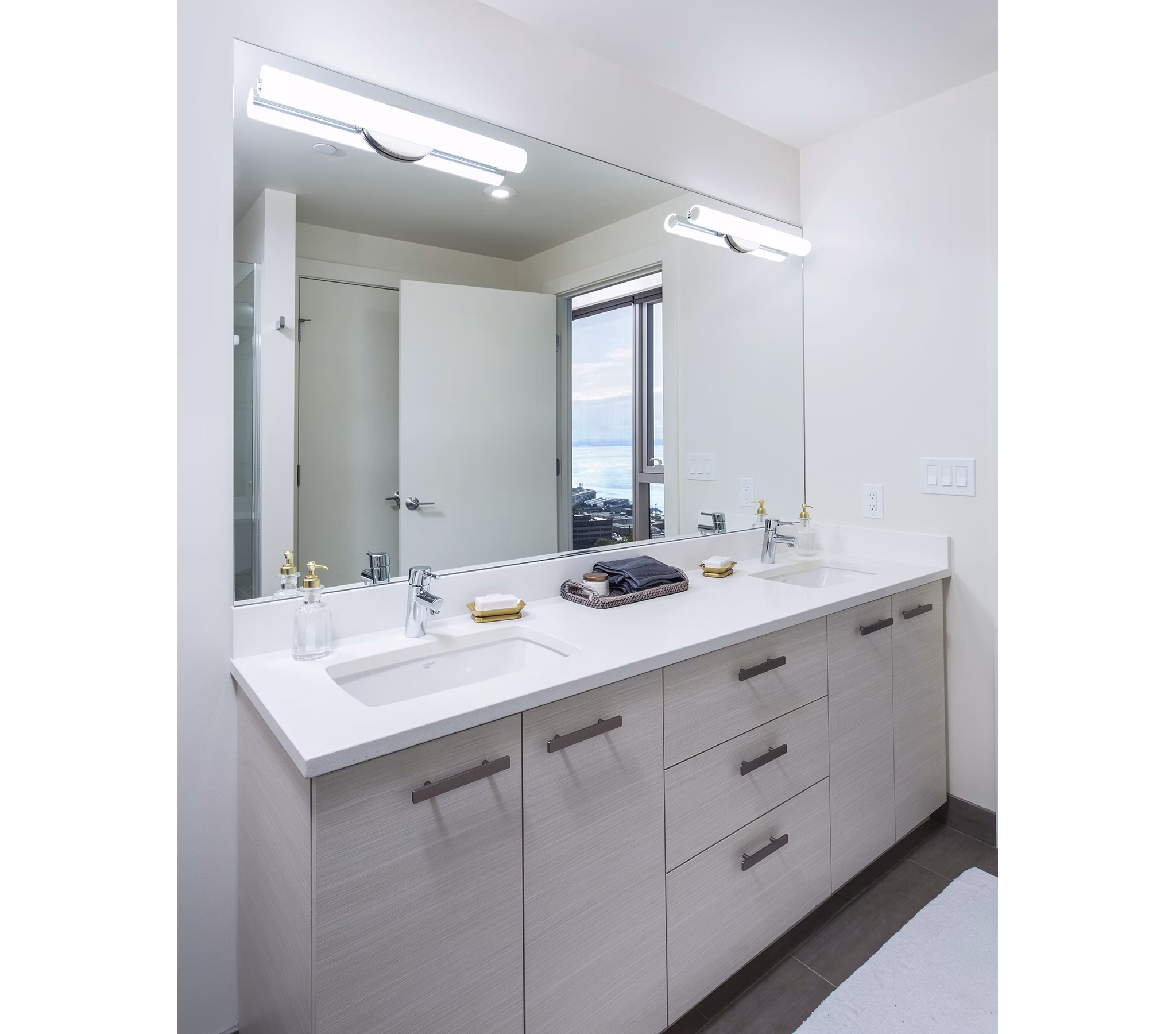 Luxurious bathroom featuring modern fixtures at West Edge Apartments