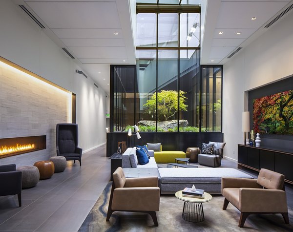 Elegant clubhouse with modern design at West Edge Apartments, featuring luxury seating and stylish decor for resident gatherings