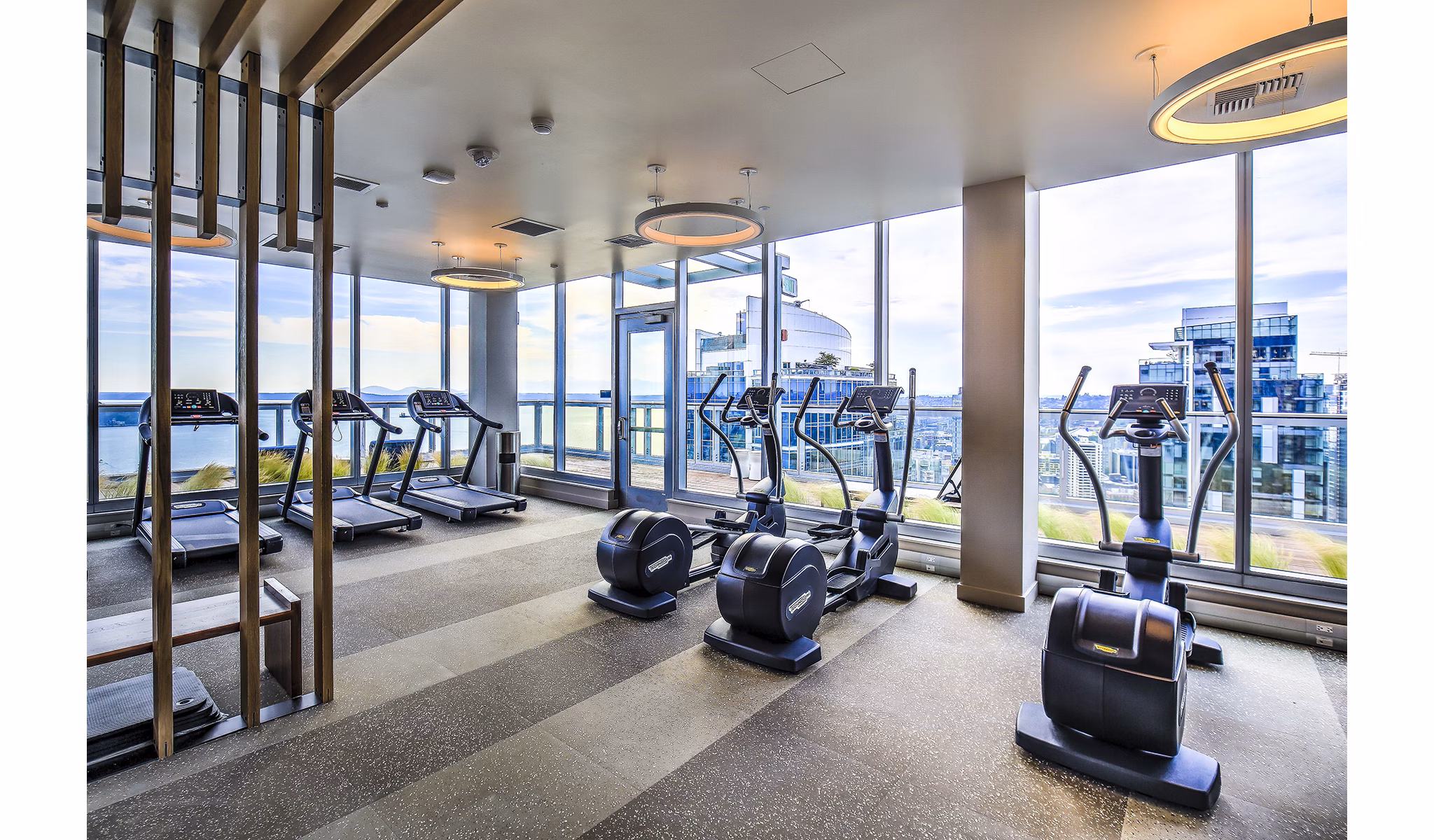 State-of-the-art fitness center with modern equipment at West Edge Apartments