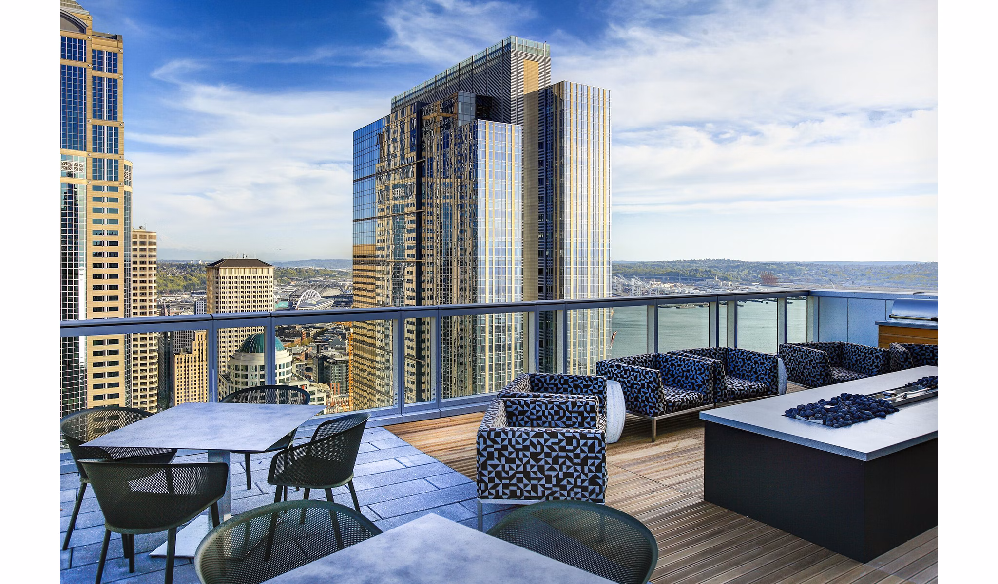 Private balcony with city views at West Edge Apartments in a luxury setting