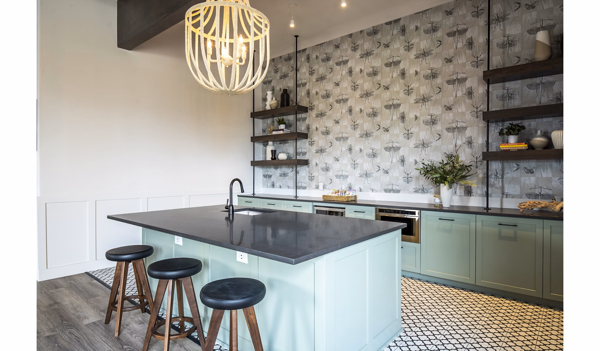 Clubhouse bar with modern seating and ambient lighting at Lumen Apartments