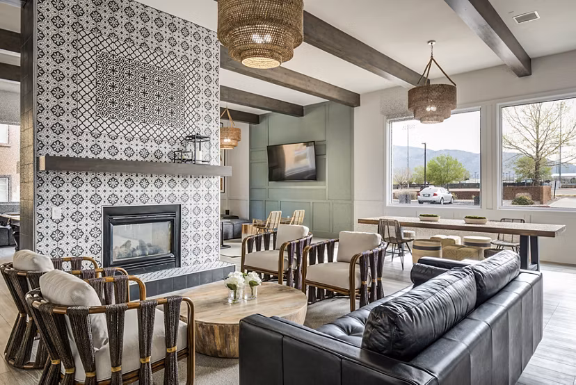 Clubhouse with modern design elements at Lumen Apartments in the vibrant city of Albuquerque, NM.
