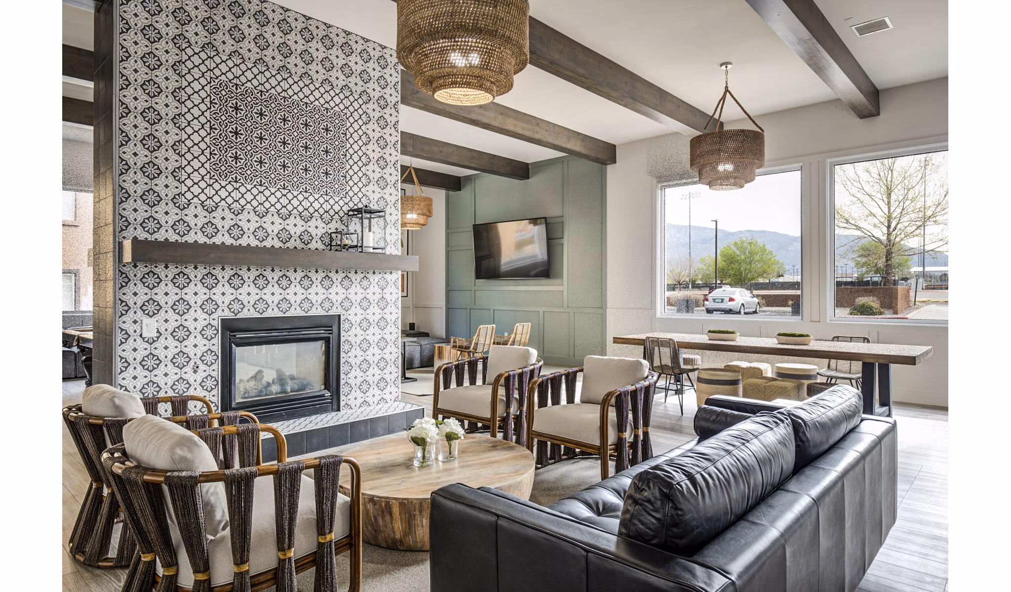 Clubhouse with modern design elements at Lumen Apartments in the vibrant city of Albuquerque, NM.