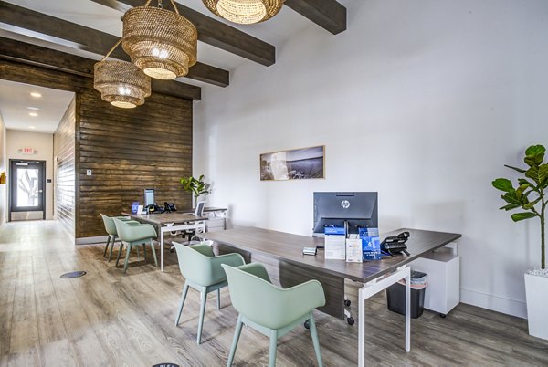 Modern leasing office with stylish decor at luxurious Lumen Apartments