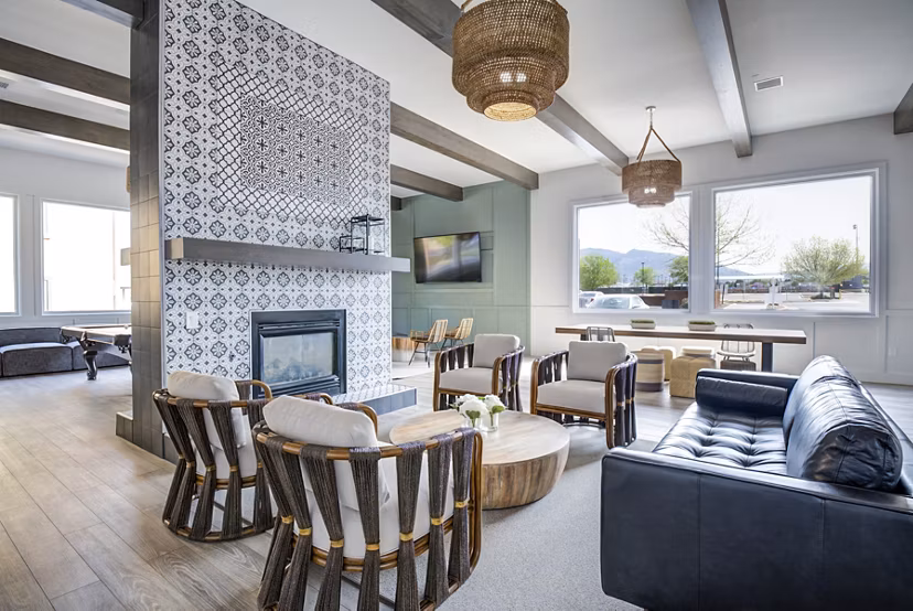 Clubhouse featuring modern design and social spaces at Lumen Apartments in the heart of the city Perfect for gatherings and relaxation