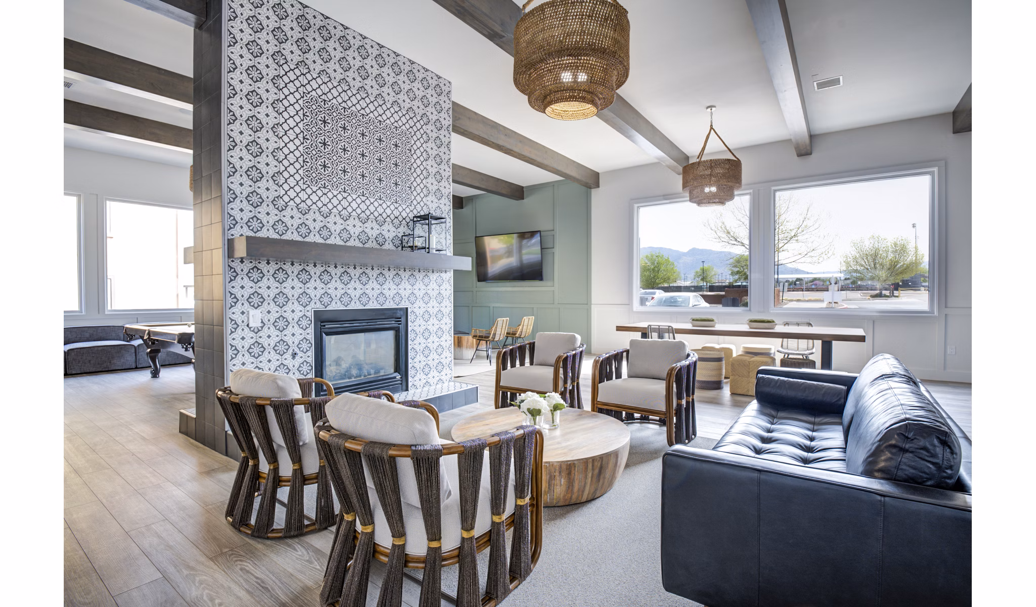 Clubhouse featuring modern design and social spaces at Lumen Apartments in the heart of the city Perfect for gatherings and relaxation