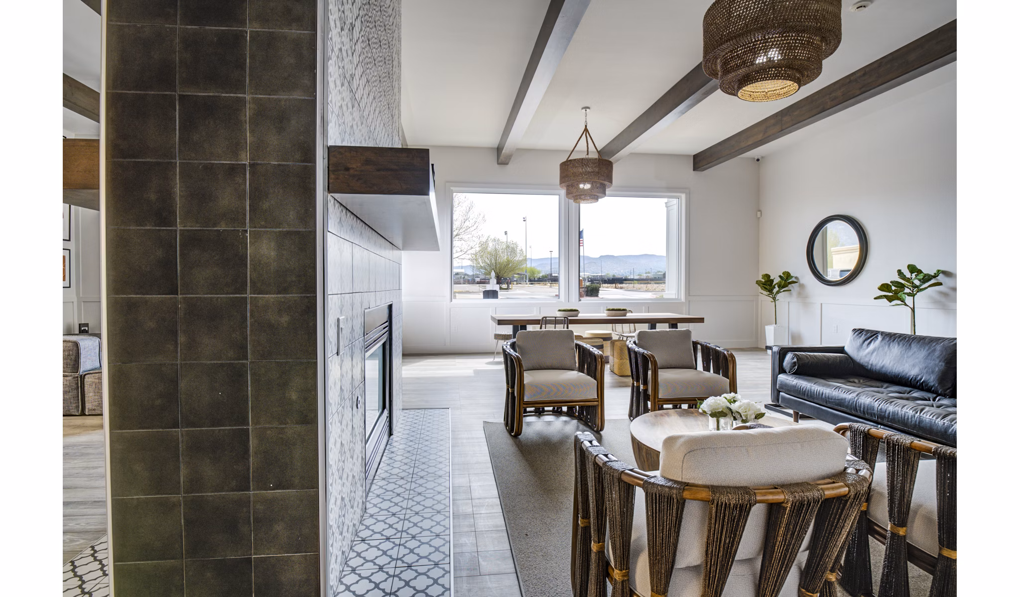 Modern clubhouse at Lumen Apartments featuring luxurious seating and entertainment space