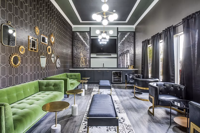 Clubhouse lounge featuring contemporary seating and decor at Lumen Apartments, a Greystar luxury property in a vibrant community