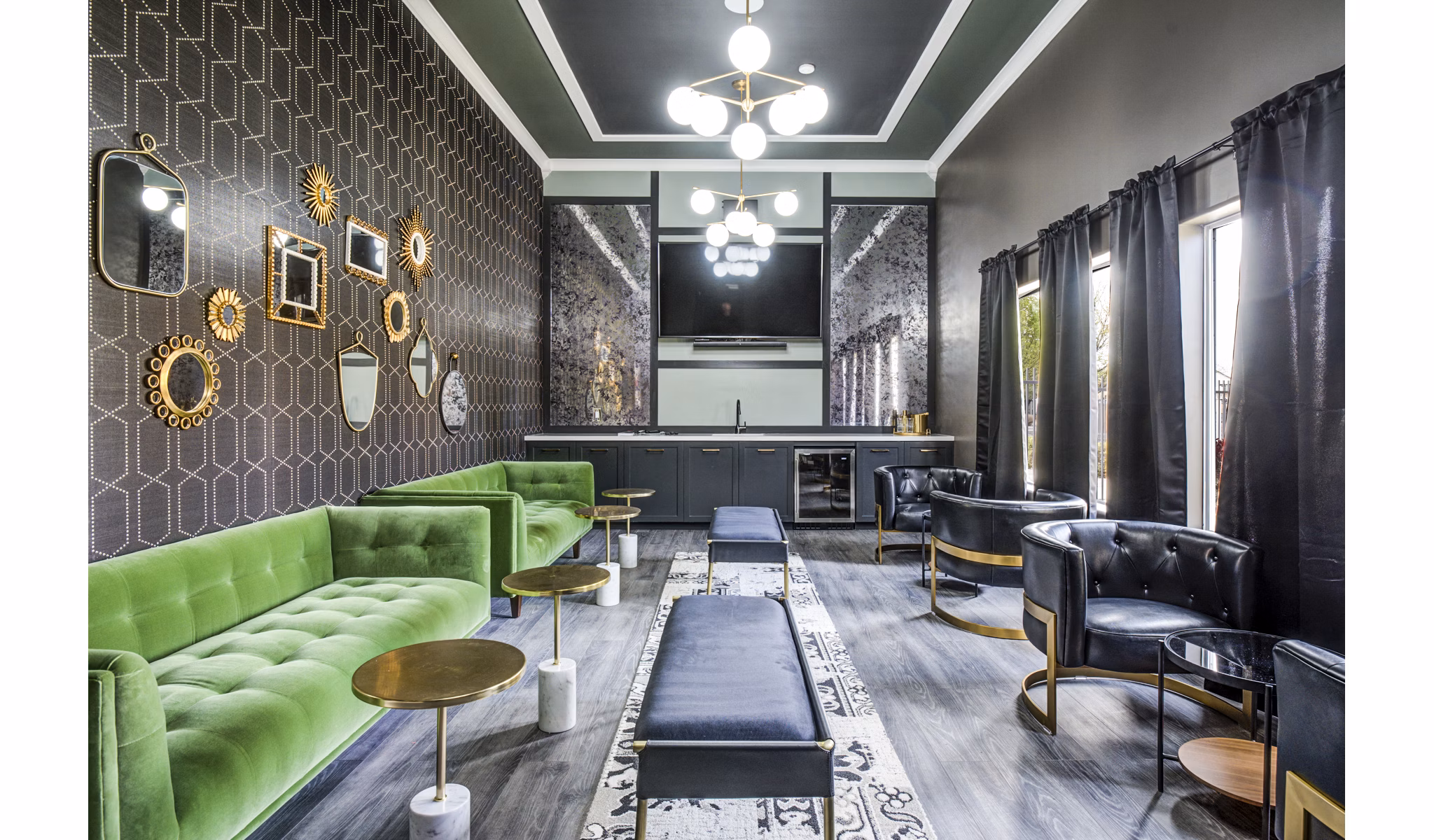 Clubhouse lounge featuring contemporary seating and decor at Lumen Apartments, a Greystar luxury property in a vibrant community