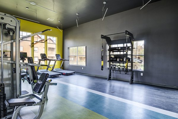 Modern fitness center with state-of-the-art equipment at Lumen Apartments