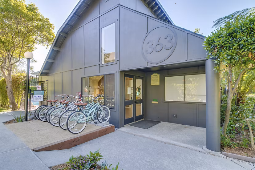 Bike storage facility at The Hilltop Apartments featuring organized racks for secure bicycle parking