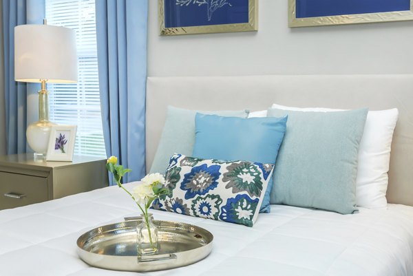 Cozy bedroom with modern decor in Vantage at Boerne Apartments