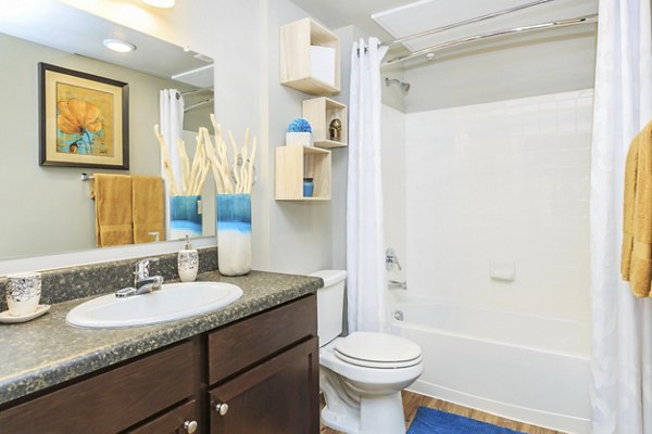 Luxurious bathroom with modern fixtures at Vantage at Boerne Apartments, ideal for relaxation and comfort
