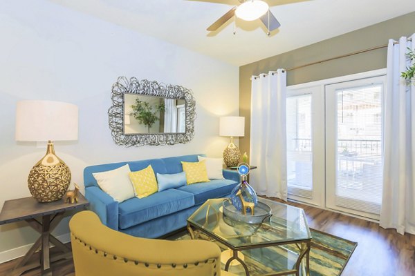 Modern living room with stylish furnishings in Vantage at Boerne Apartments