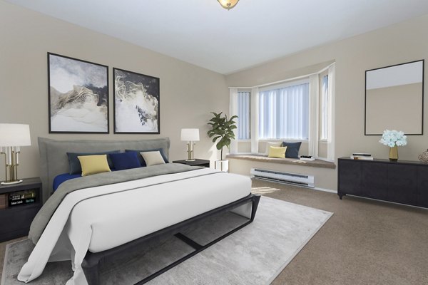 Bedroom with modern furnishings and cozy ambiance at Alvista 240 Apartments