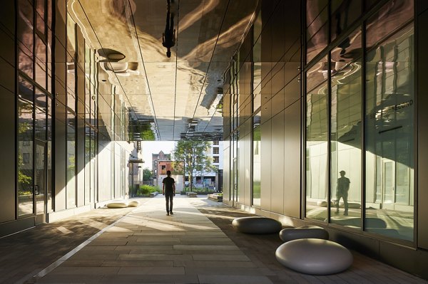 Second and Second Apartments: Vibrant neighborhood view near luxury high-rise apartments in a prime urban setting