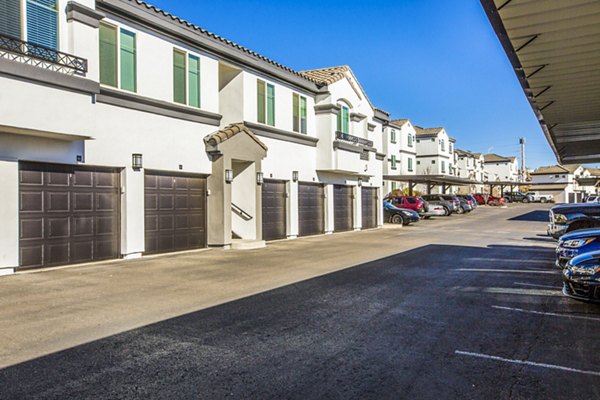 Weather-protected covered parking garage at SkyStone Apartments