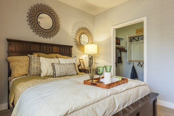 Modern bedroom with stylish decor at SkyStone Apartments offering luxury living amenities