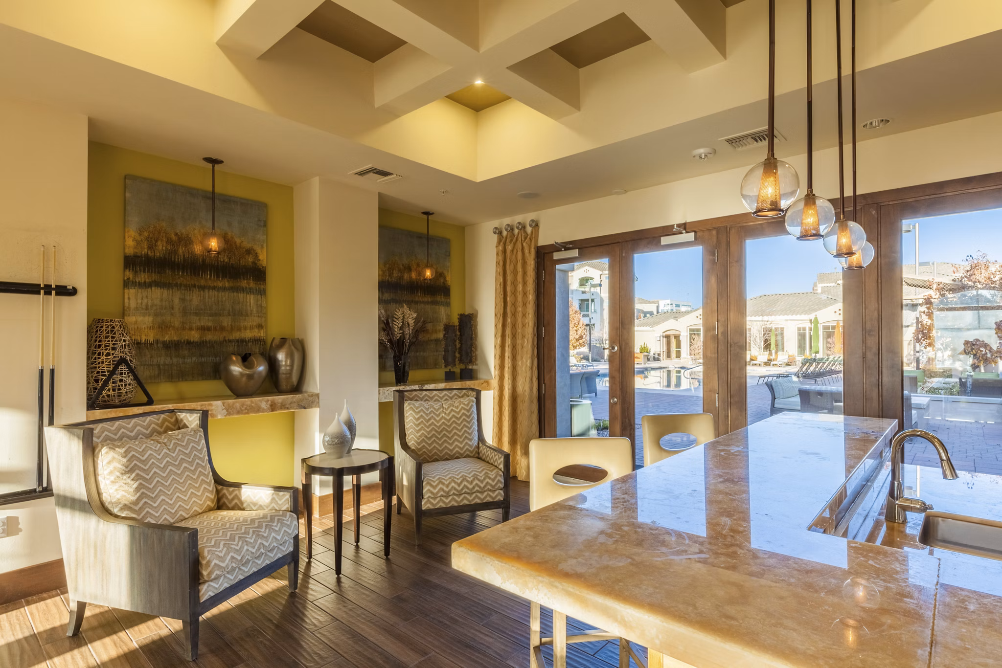 Modern clubhouse featuring luxury seating and decor at SkyStone Apartments