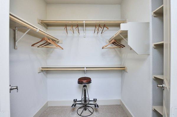 Walk-in closet with ample storage in 422 at the Lake Apartments, Austin's premier luxury apartment community